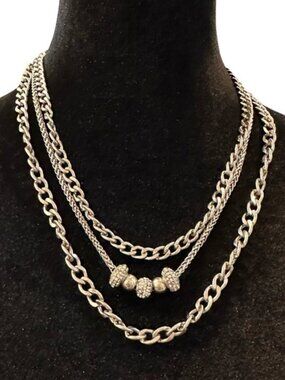 Triple Tier Necklace Layered Silver Tone 18 - 20 Inch Length Womens Jewelry Gift